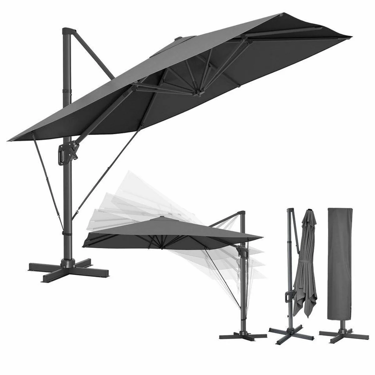 SONGMICS Ampelschirm, 360° drehbar, UV-Schutz UPF 50+, mit Ständer
