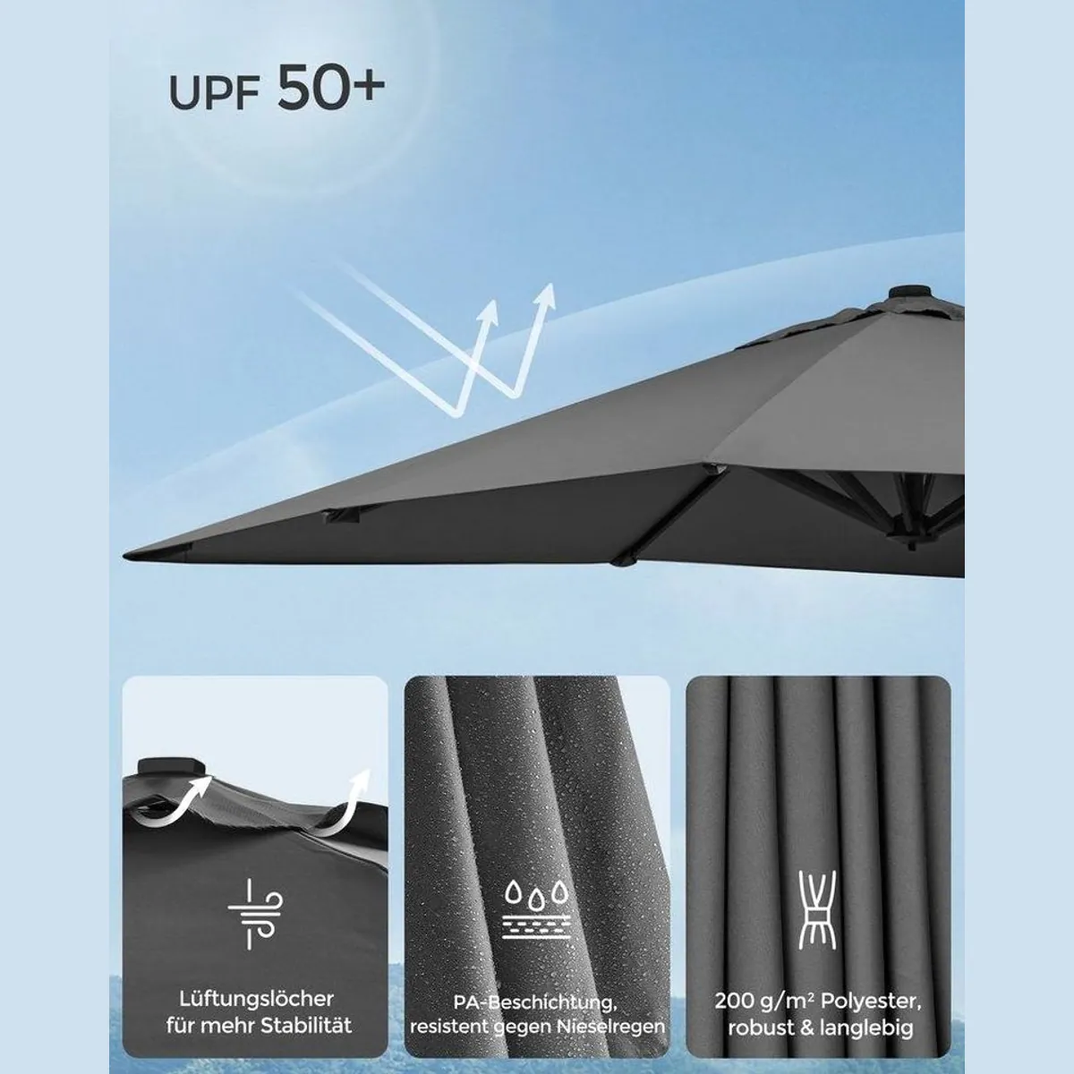 SONGMICS Ampelschirm, 360° drehbar, UV-Schutz UPF 50+, mit Ständer 3