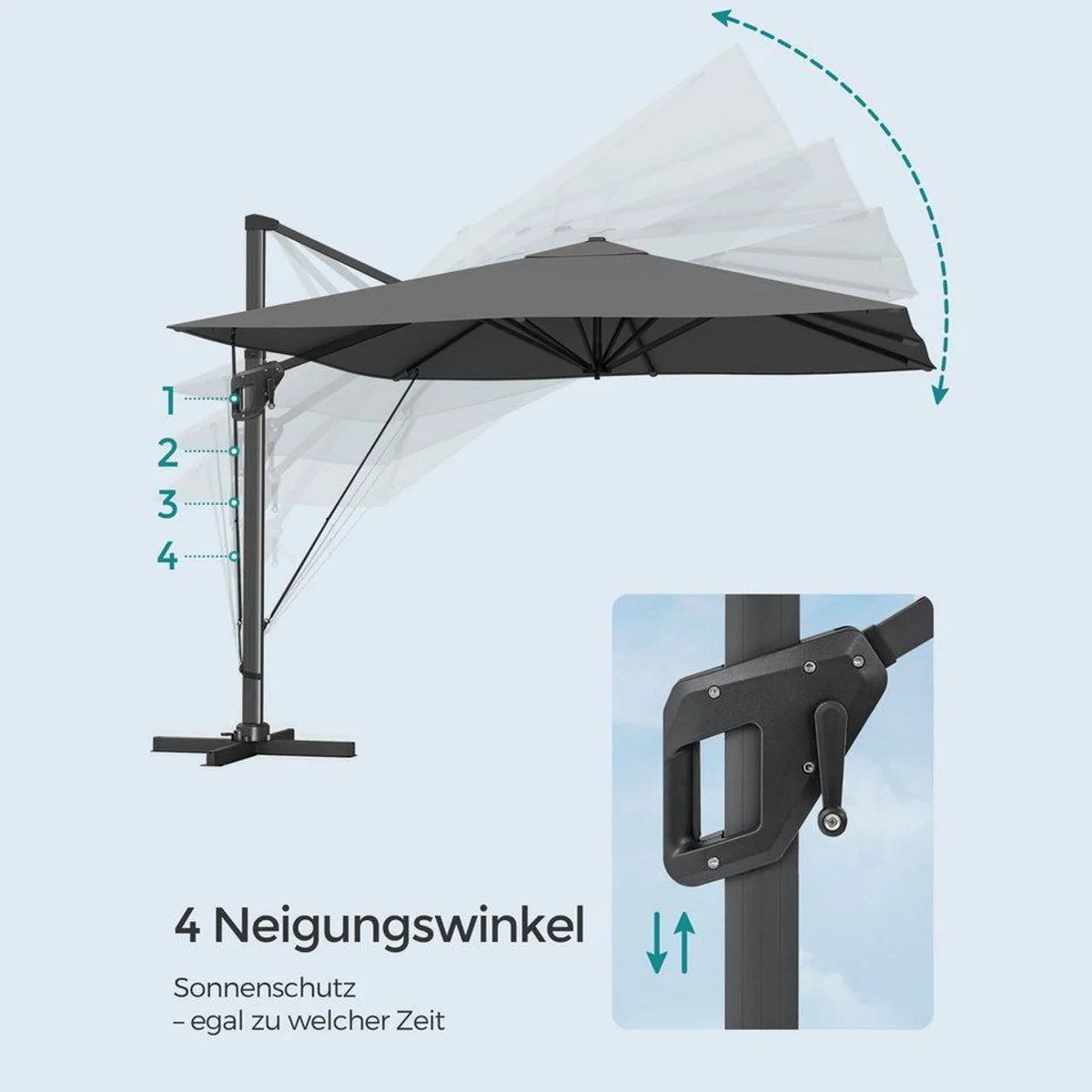 SONGMICS Ampelschirm, 360° drehbar, UV-Schutz UPF 50+, mit Ständer 5