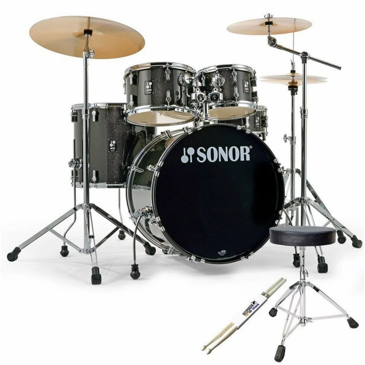 SONOR AQX Stage Set BMS, 5-teiliges Schlagzeug-Set mit Zubehör