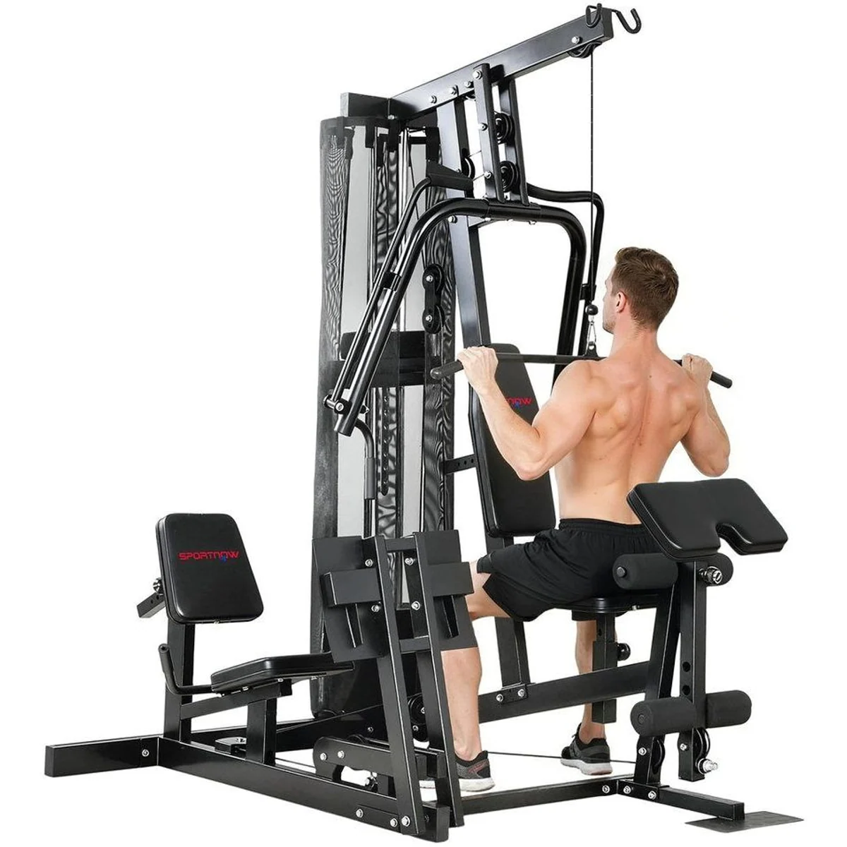 SPORTNOW Kraftstation, All-in-One mit 65 kg Gewichten — Beinpresse, Latzug, verstellbarer Sitz 2