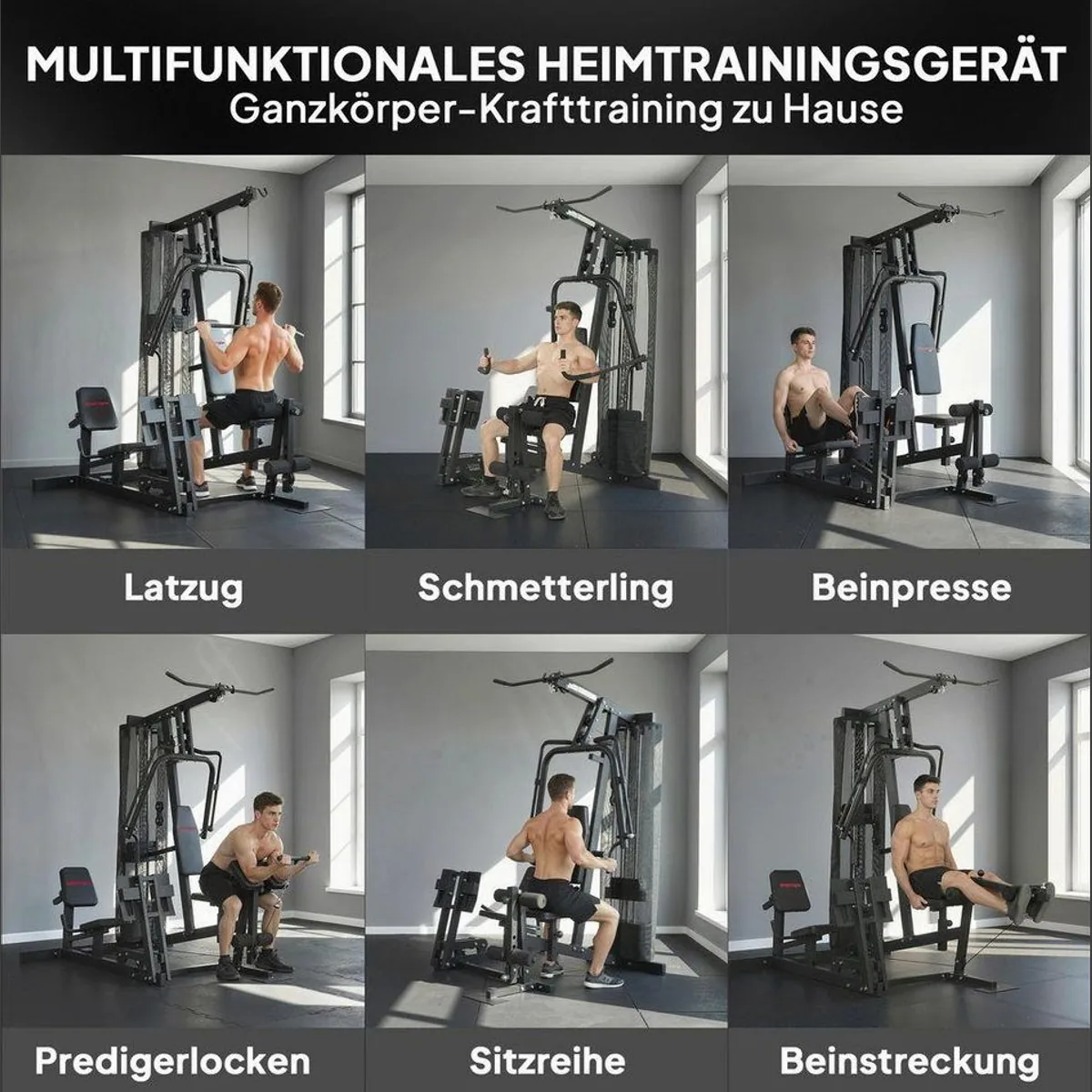 SPORTNOW Kraftstation, All-in-One mit 65 kg Gewichten — Beinpresse, Latzug, verstellbarer Sitz 4