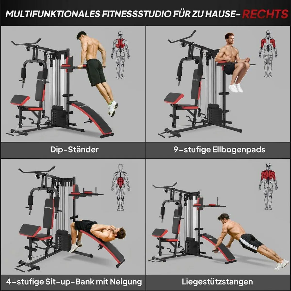 SPORTNOW Kraftstation, vielseitig einsetzbar mit 65 kg Gewichtsblöcken 5