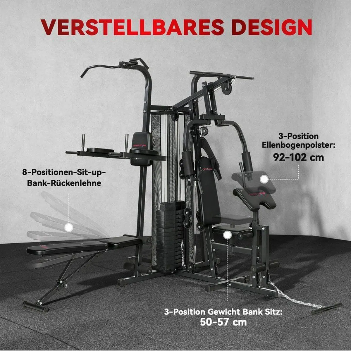 SPORTNOW Kraftstation verstellbar, 10+ Übungen, 69 kg Gewichte — für Zuhause 4