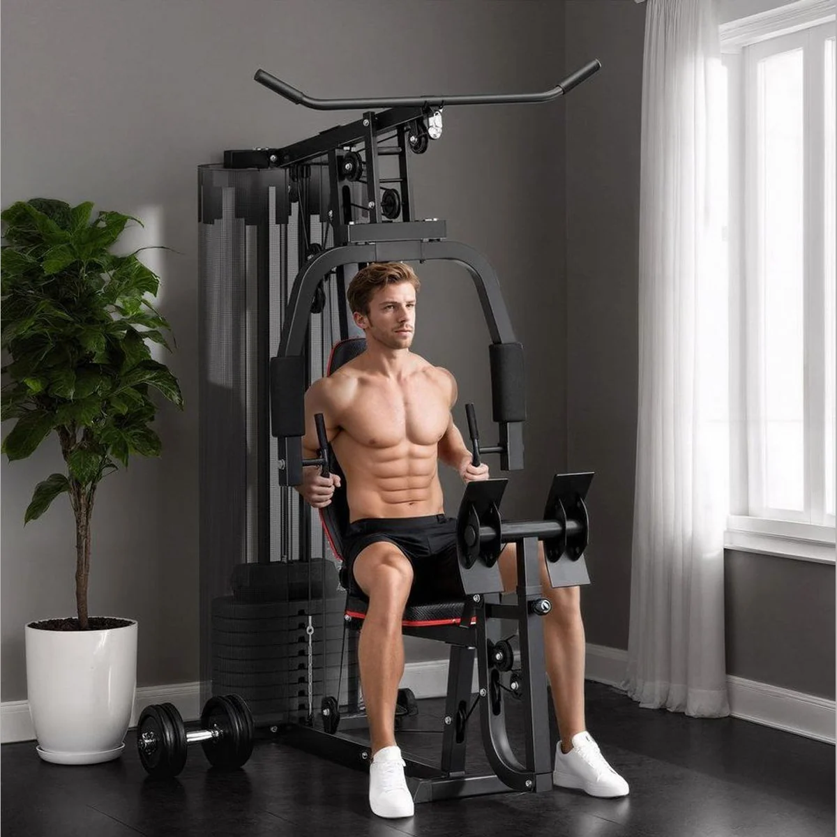 SPORTNOW Kraftstation Fitnessstation, vielseitig einsetzbar, 45 kg Gewichtsblöcke, stabiler Stahlrahmen