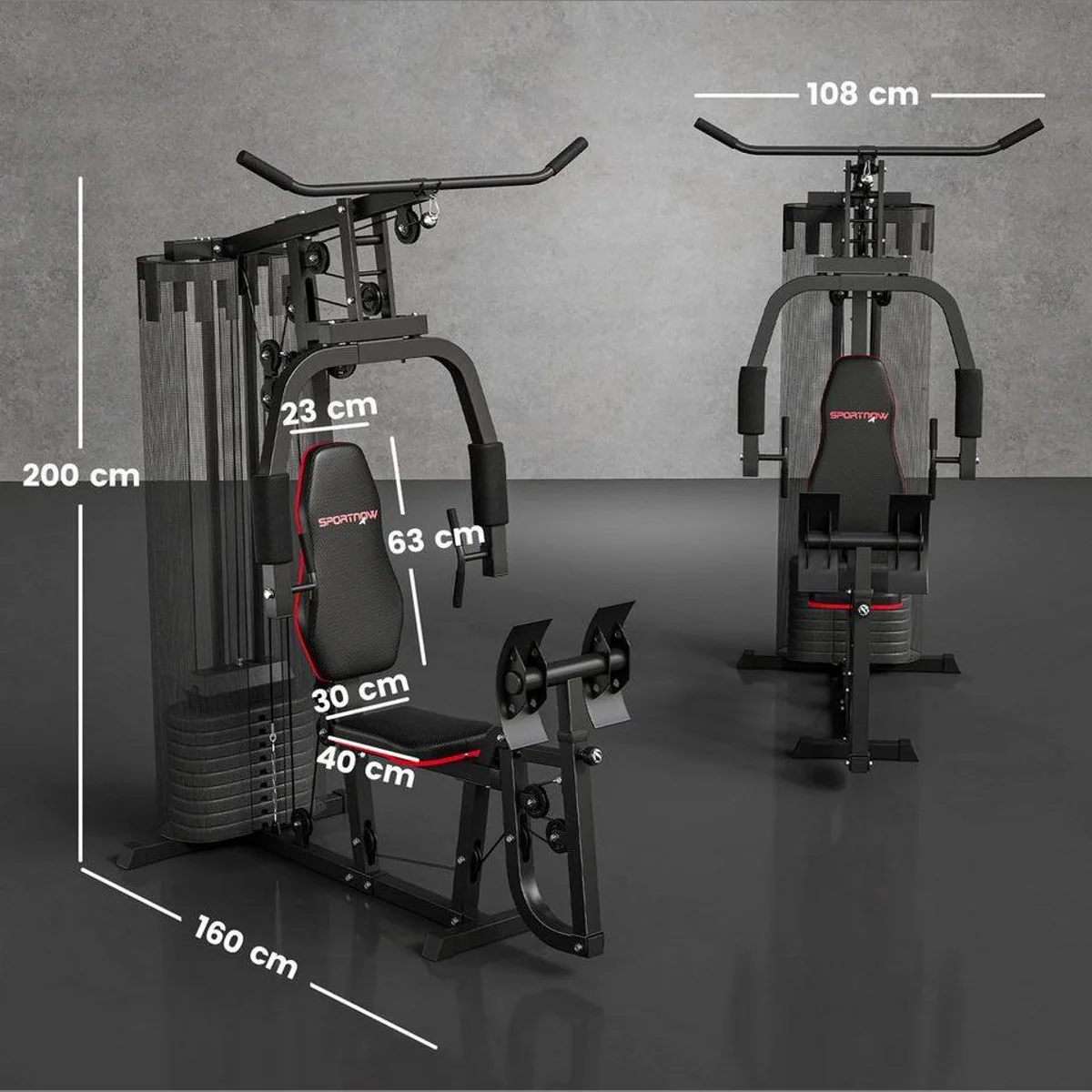 SPORTNOW Kraftstation Fitnessstation, vielseitig einsetzbar, 45 kg Gewichtsblöcke, stabiler Stahlrahmen 3
