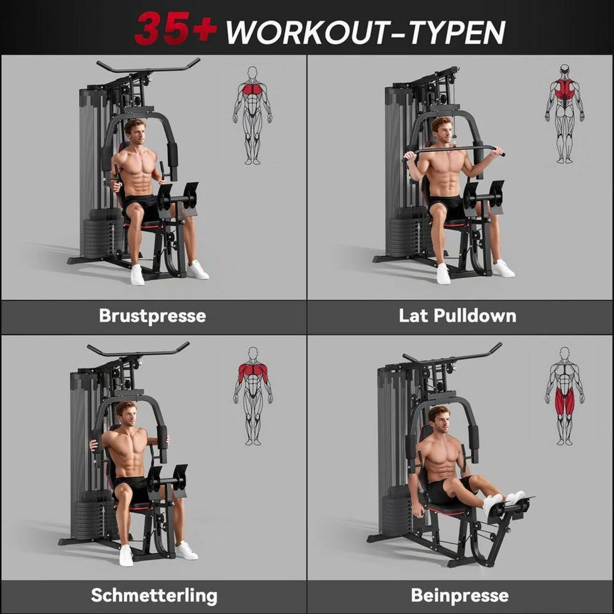 SPORTNOW Kraftstation Fitnessstation, vielseitig einsetzbar, 45 kg Gewichtsblöcke, stabiler Stahlrahmen 4