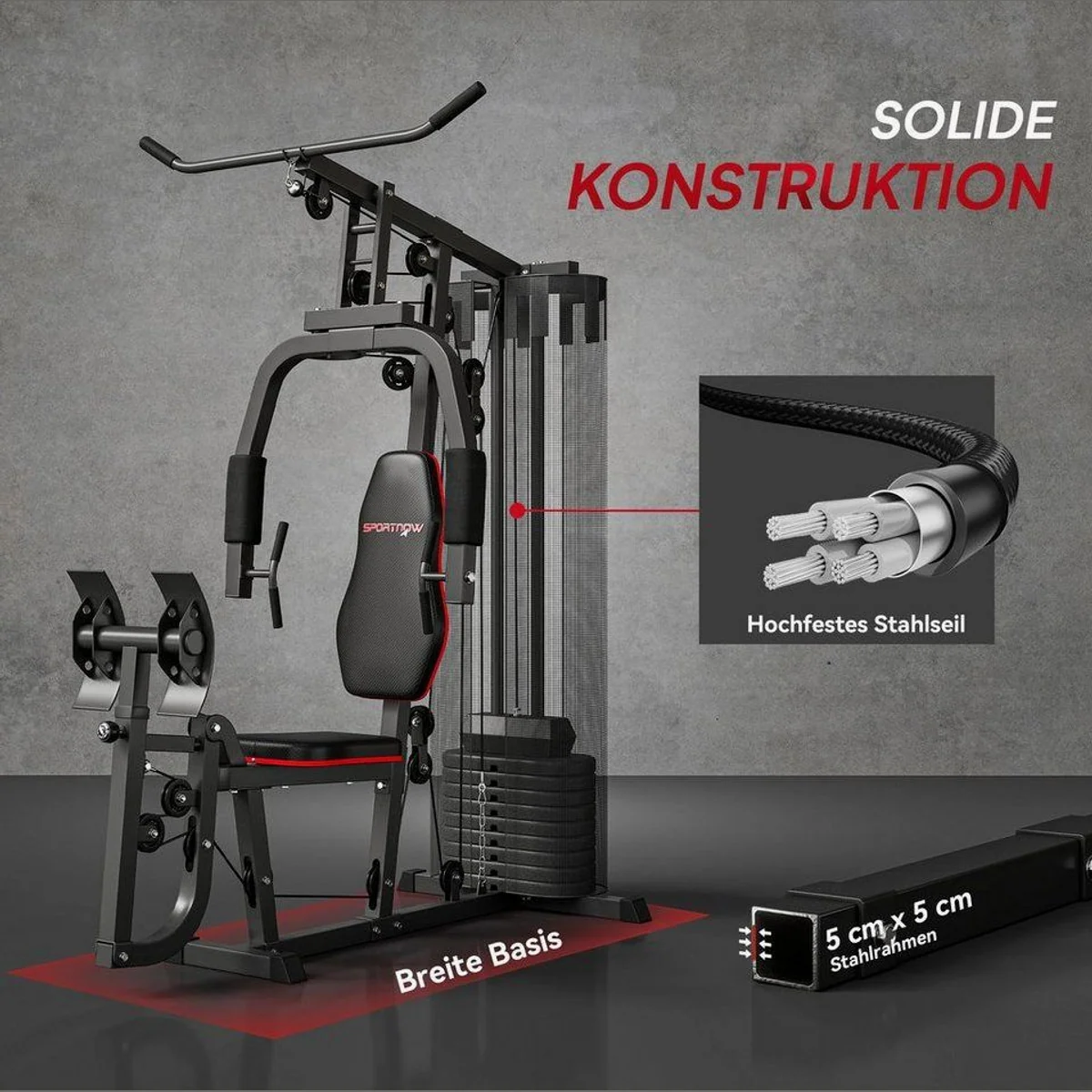 SPORTNOW Kraftstation Fitnessstation, vielseitig einsetzbar, 45 kg Gewichtsblöcke, stabiler Stahlrahmen 5