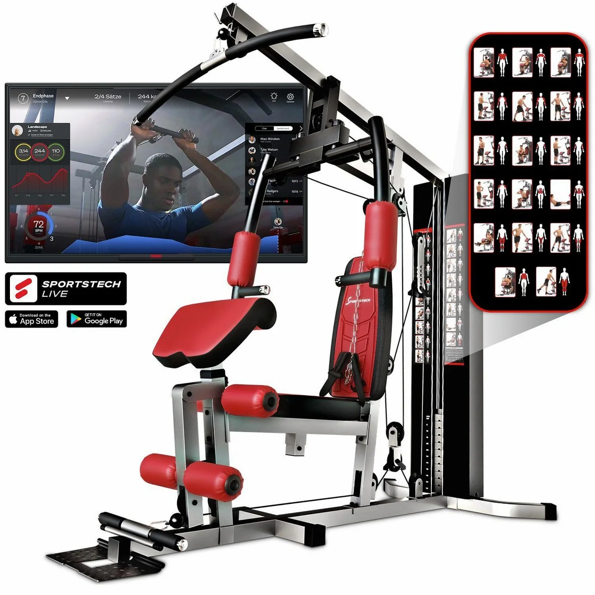 Sportstech HGX100 Kraftstation, 40in1 Multifunktion, 12 Gewichtsblöcke