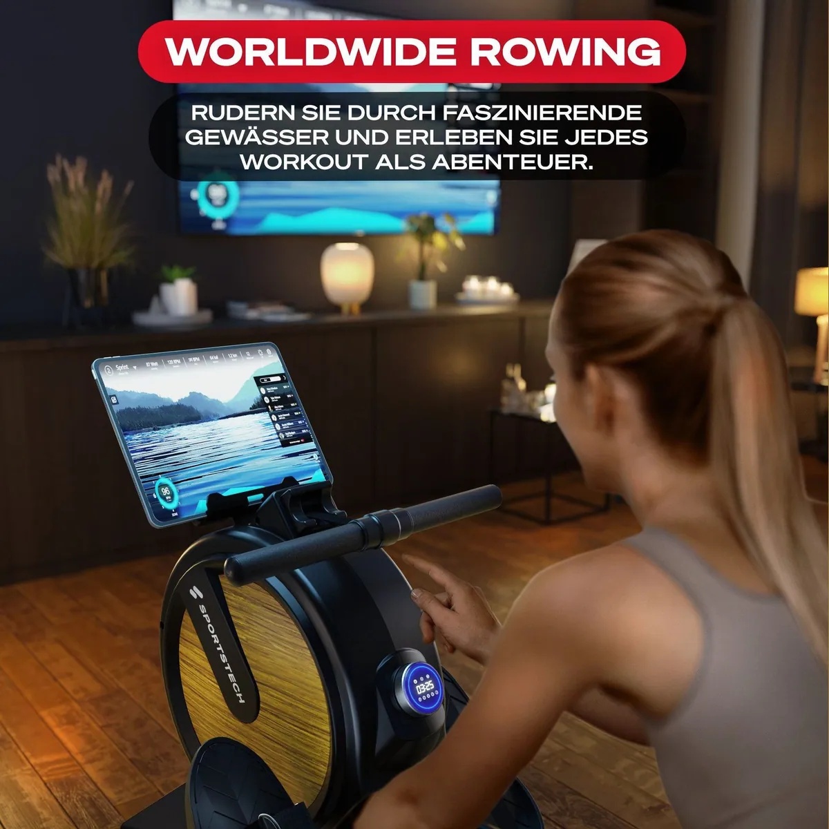 Sportstech Rudergerät SP_PROwer, 32 Widerstandsstufen, LED Display, Tablethalterung 3
