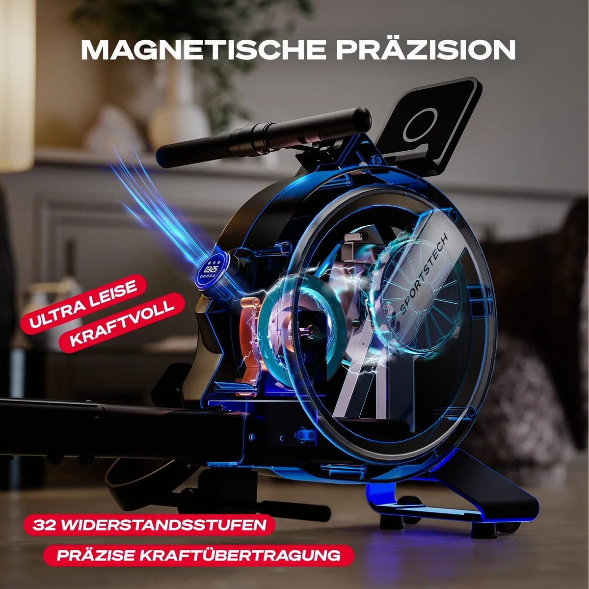 Sportstech Rudergerät SP_PROwer, 32 Widerstandsstufen, LED Display, Tablethalterung 5