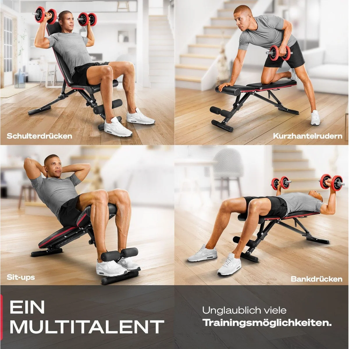 Sportstech Hantelbank BRT400, klappbar, 40+ Trainingskombis, komplett montiert 3