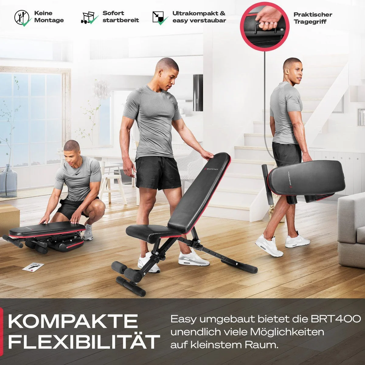 Sportstech Hantelbank BRT400, klappbar, 40+ Trainingskombis, komplett montiert 4