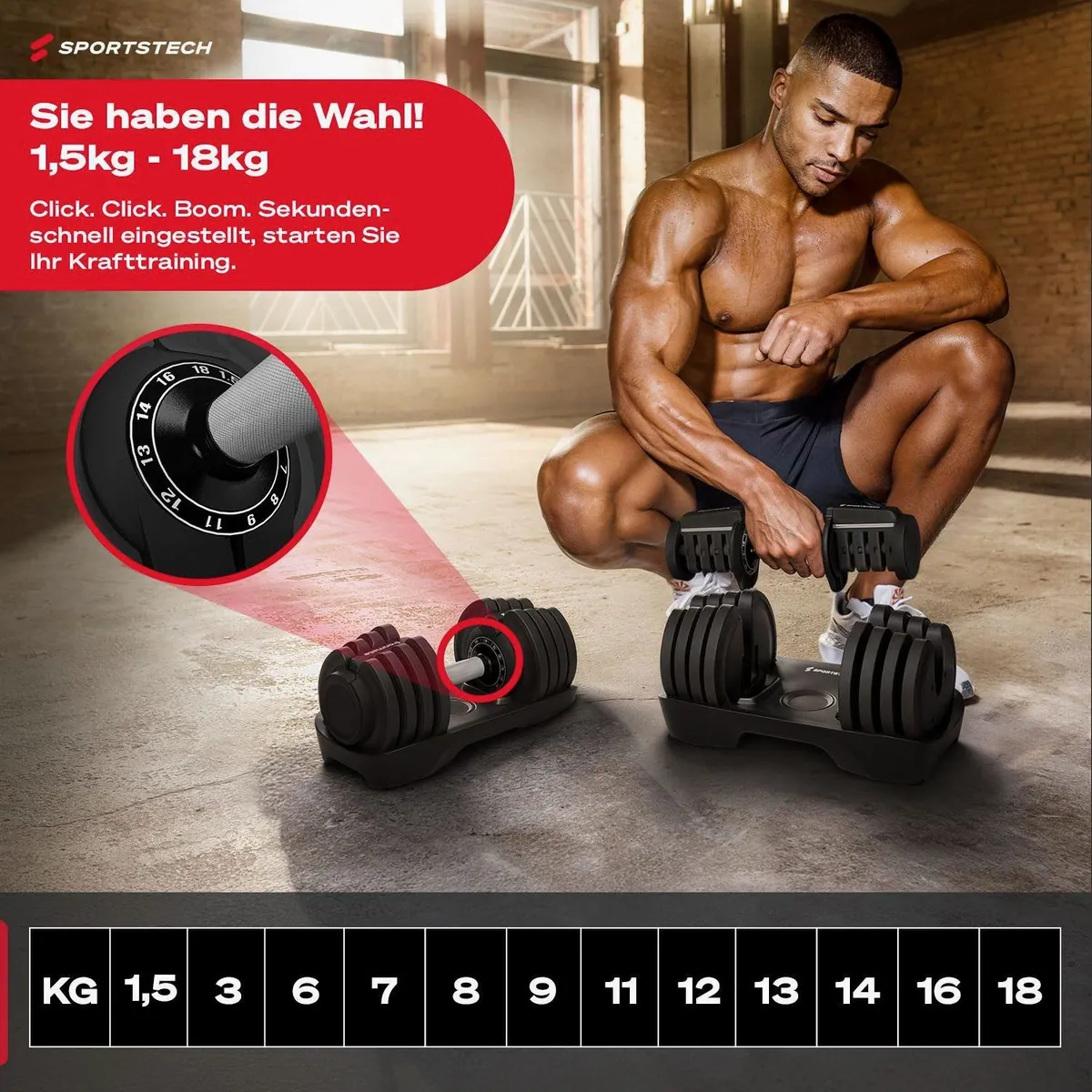Sportstech Hantel SP_Ironmate, verstellbar von 1,5 bis 40 kg, inklusive Ablage 3