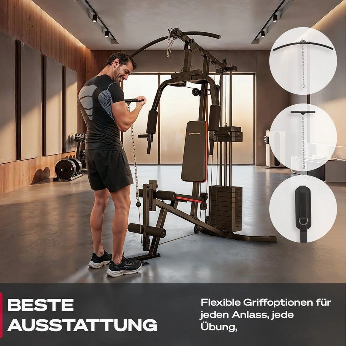 Sportstech HGX50 Kraftstation, 14 Gewichtsblöcke, kompakt & vielseitig 2
