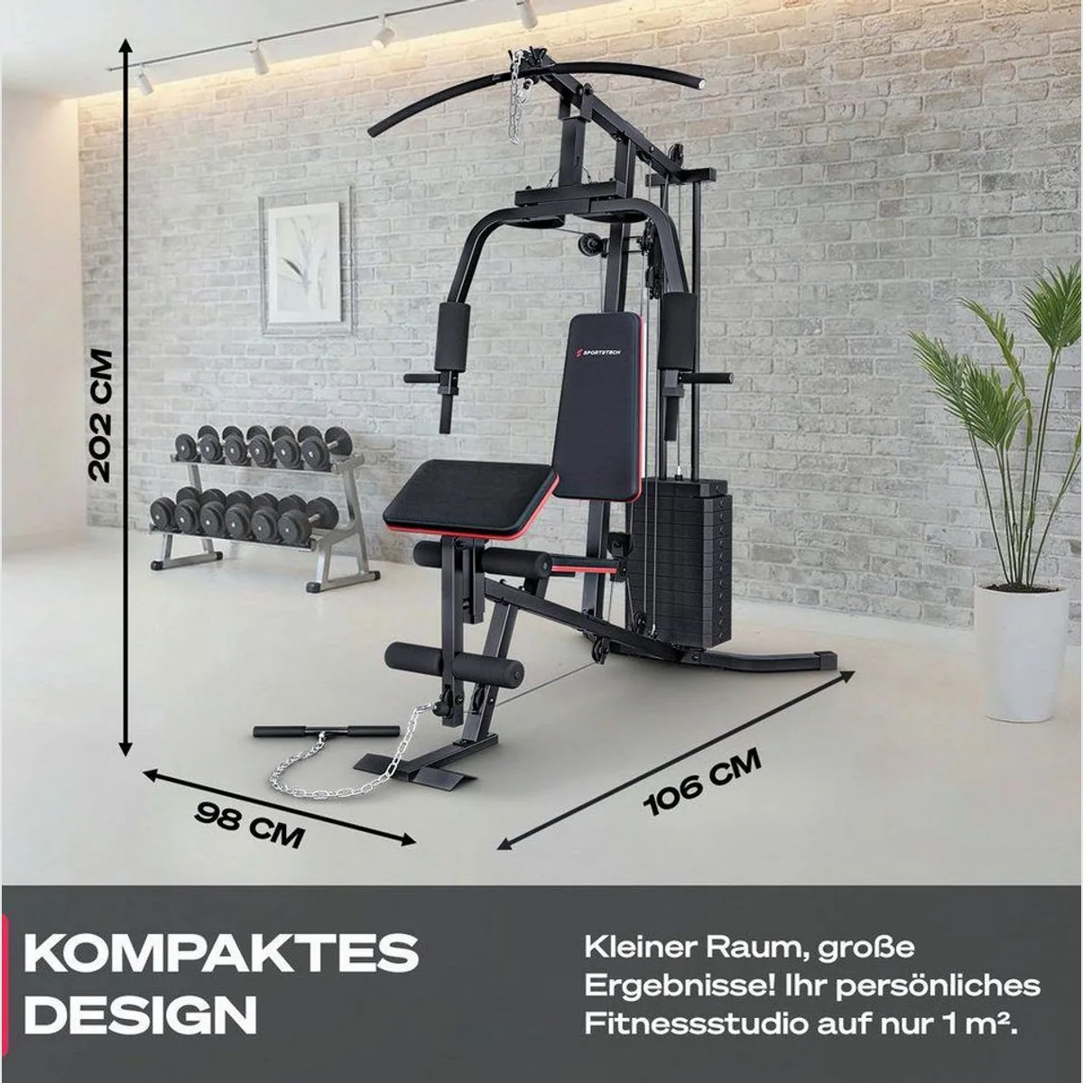 Sportstech HGX50 Kraftstation, 14 Gewichtsblöcke, kompakt & vielseitig 4