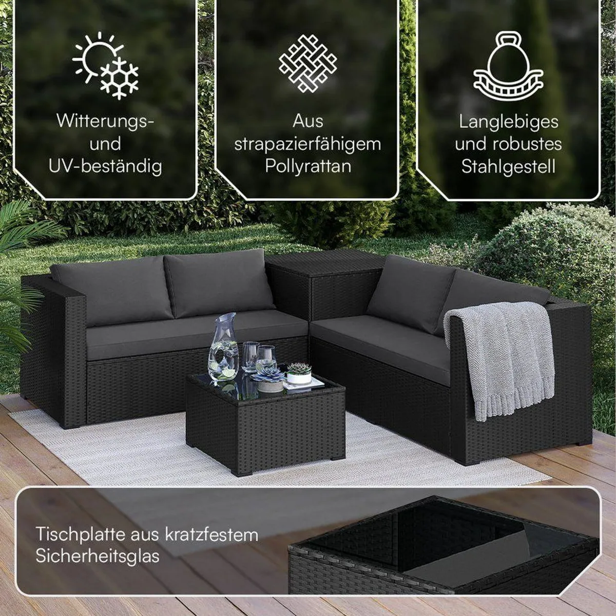 STEELSØN Veloria Sitzgruppe, modulare Lounge für 4 Personen — flexibles Design, wetterfest, integrierte Aufbewahrung 3