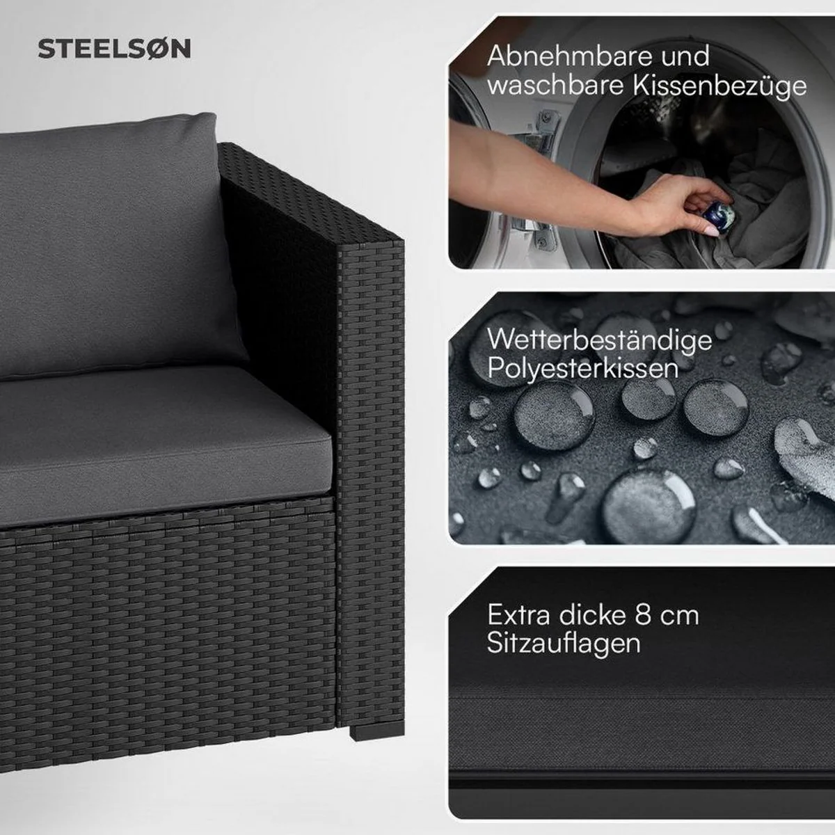 STEELSØN Veloria Sitzgruppe, modulare Lounge für 4 Personen — flexibles Design, wetterfest, integrierte Aufbewahrung 4
