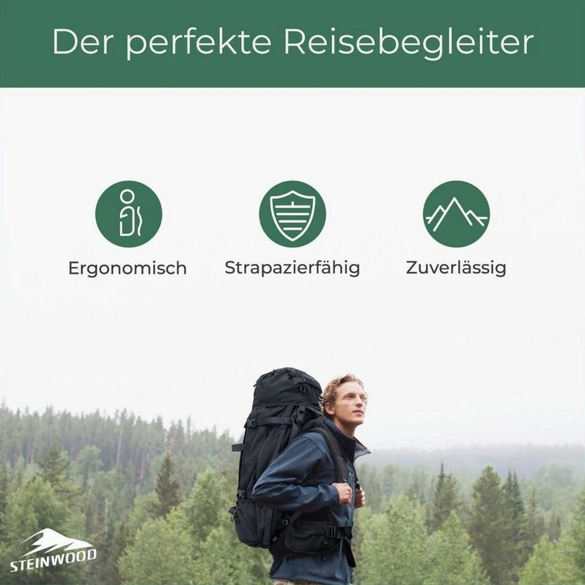 Steinwood Trekkingrucksack 70L, vielseitig, wasserabweisend, bequem 2
