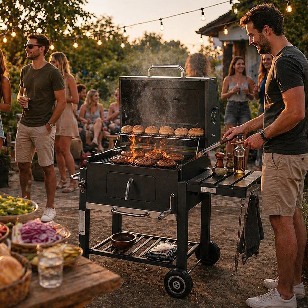 Strattore Holzkohlegrill XL, höhenverstellbar, fahrbar, mit Ablageflächen 2