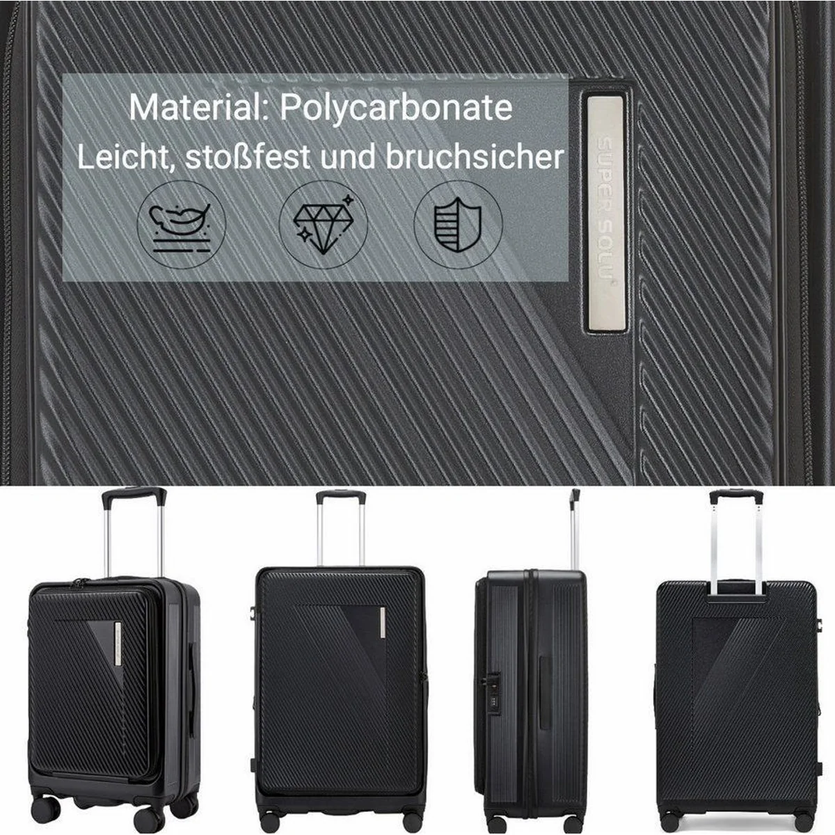 Super Solu Hartschalen-Trolley 24 Zoll, erweiterbar, stoßfest, 4 Doppelrollen 2