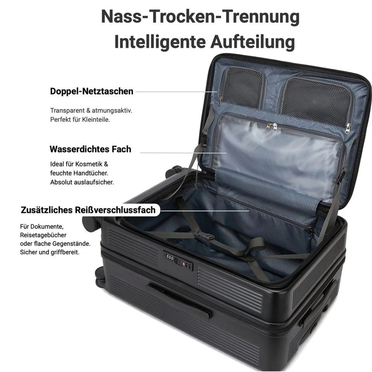 Super Solu Hartschalen-Trolley 24 Zoll, erweiterbar, stoßfest, 4 Doppelrollen 3