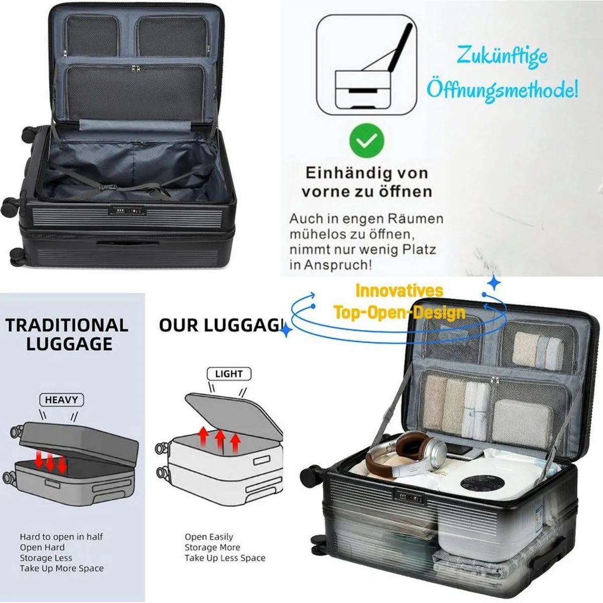 Super Solu Hartschalen-Trolley 24 Zoll, erweiterbar, stoßfest, 4 Doppelrollen 4