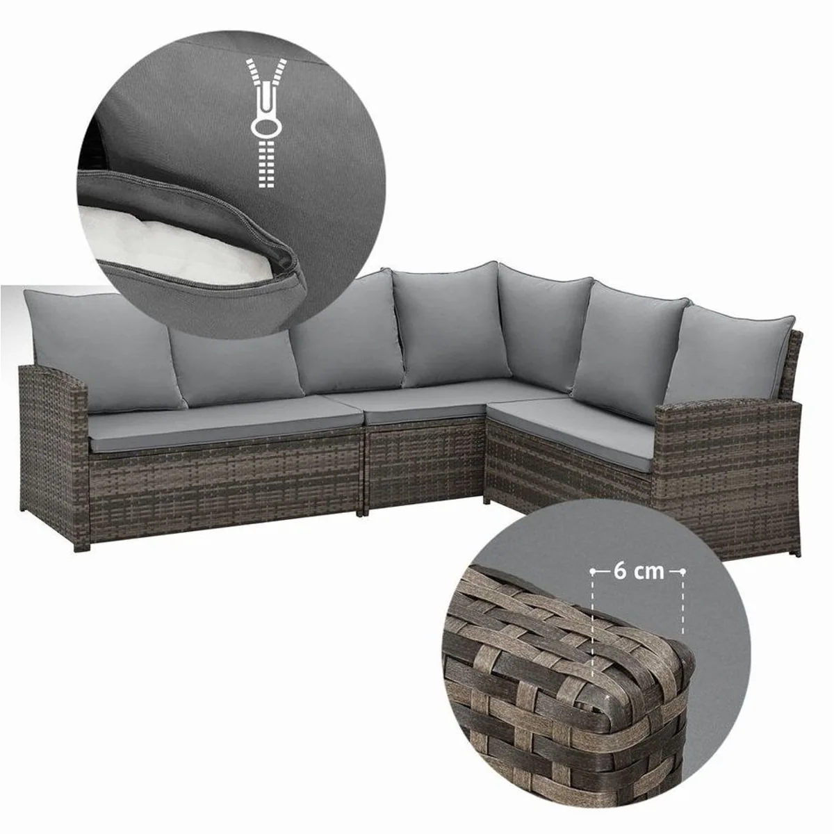 SVITA MONROE Loungeset, 4-teilig, Poly-Rattan, für Garten und Terrasse 5