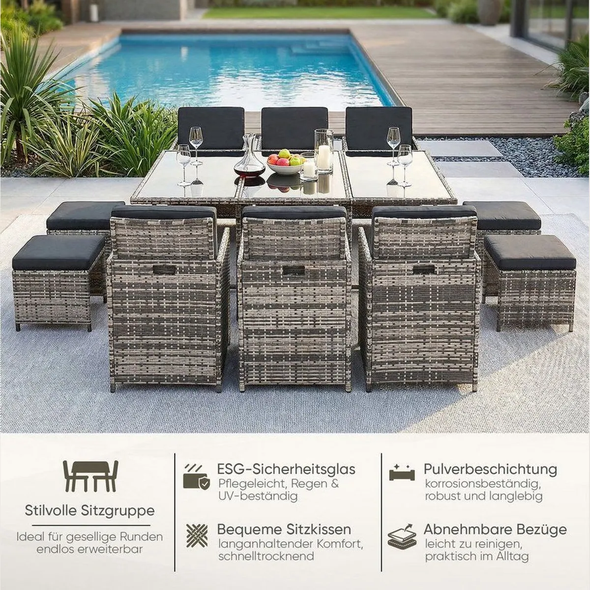 Swing&Harmonie Vegas Garten-Essgruppe, elegantes Polyrattan-Design, inklusive Kissen und Abdeckcover 2
