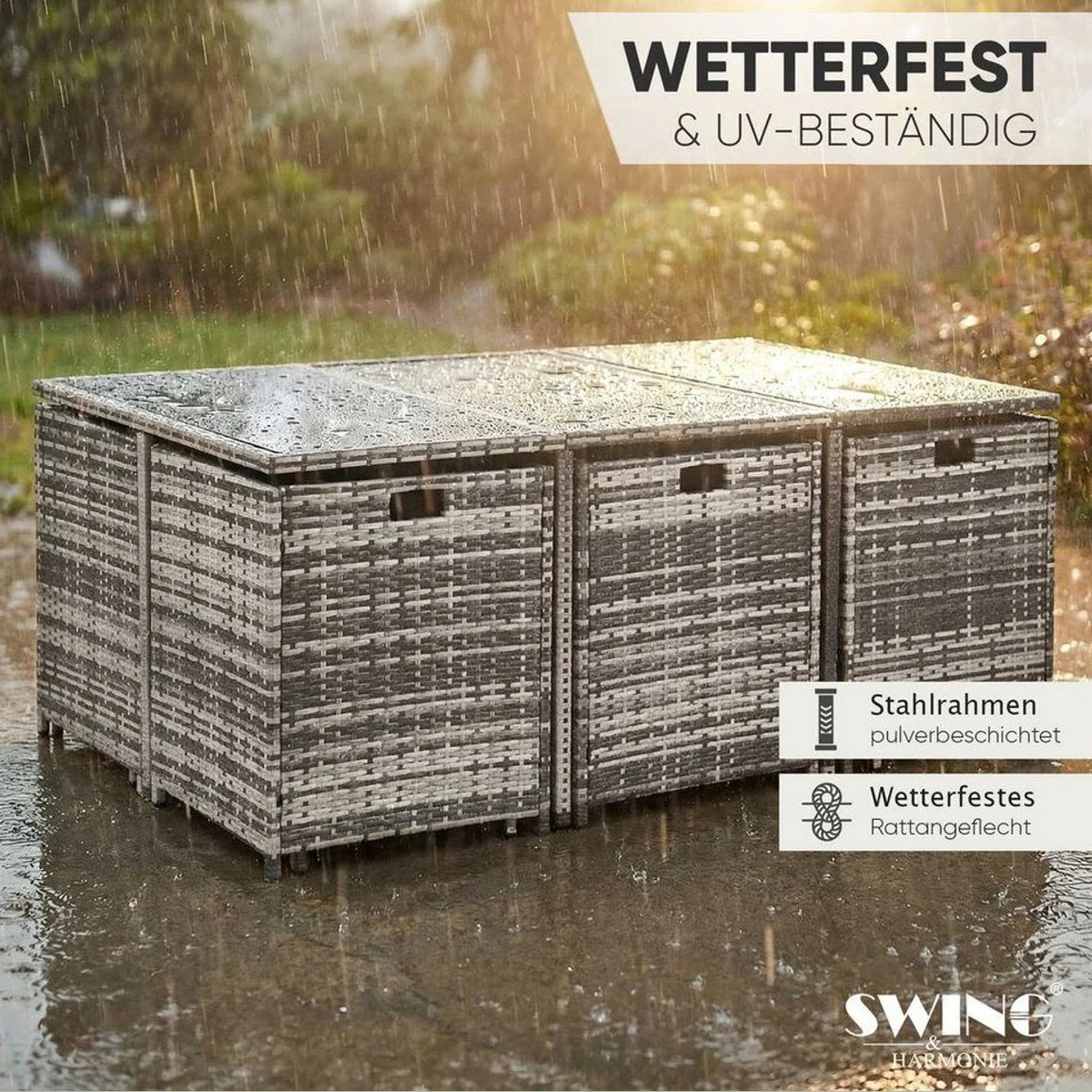 Swing&Harmonie Vegas Garten-Essgruppe, elegantes Polyrattan-Design, inklusive Kissen und Abdeckcover 5