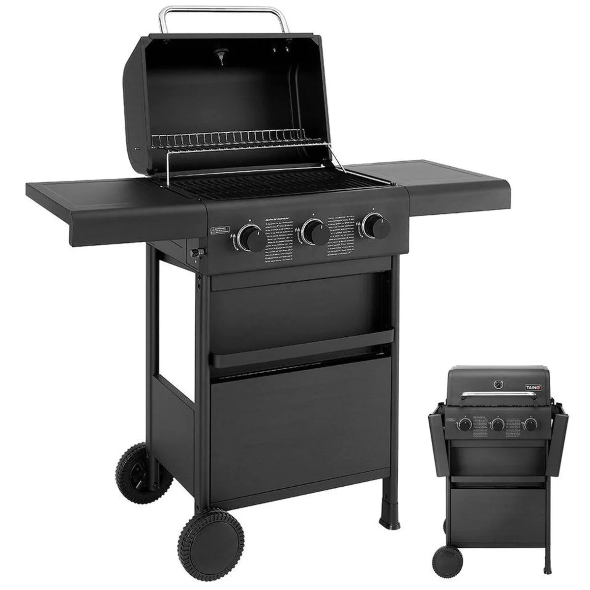 TAINO COMPACT 3+0 Gasgrill, 3 Edelstahlbrenner, klappbare Ablagen