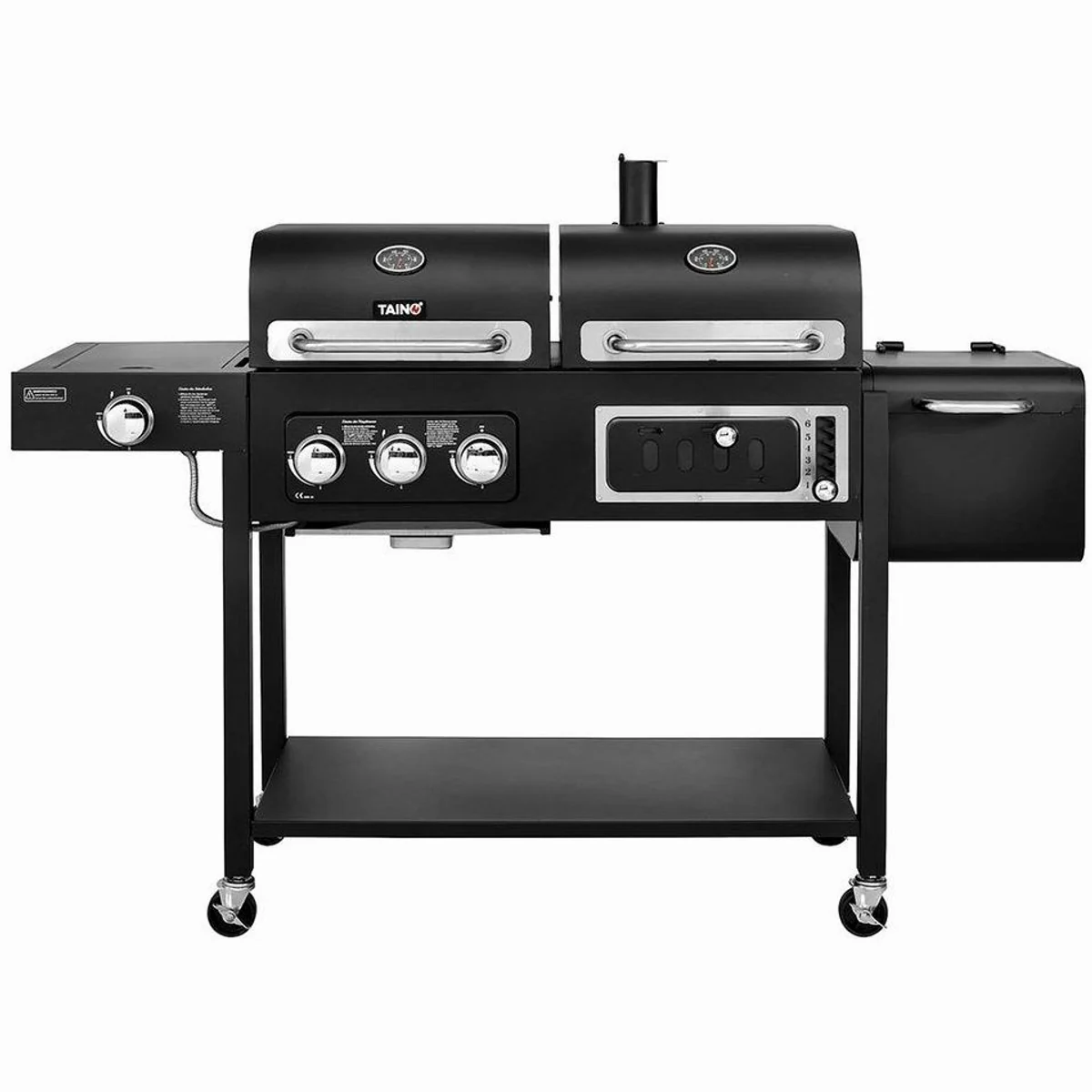 TAINO HERO DUO Holzkohlegrill, höhenverstellbarer Kohlerost, klappbarer Seitentisch, 2in1 Gas & Kohle