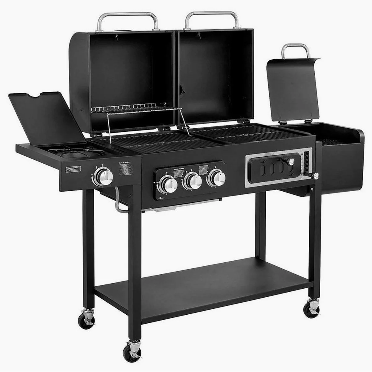 TAINO HERO DUO Holzkohlegrill, höhenverstellbarer Kohlerost, klappbarer Seitentisch, 2in1 Gas & Kohle 2
