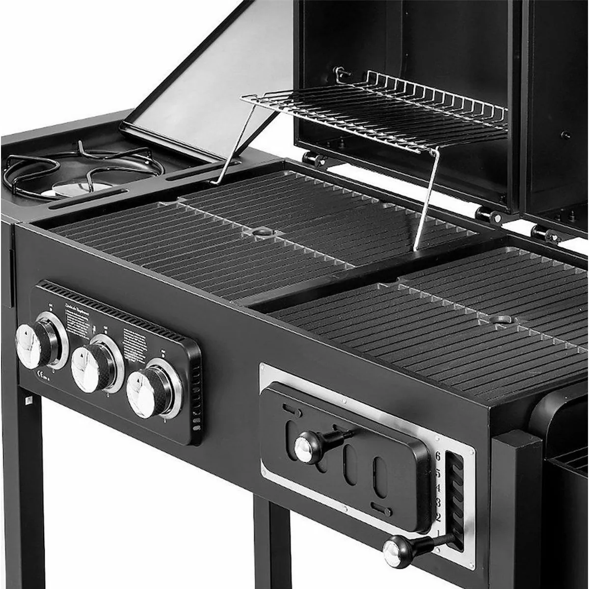 TAINO HERO DUO Holzkohlegrill, höhenverstellbarer Kohlerost, klappbarer Seitentisch, 2in1 Gas & Kohle 4