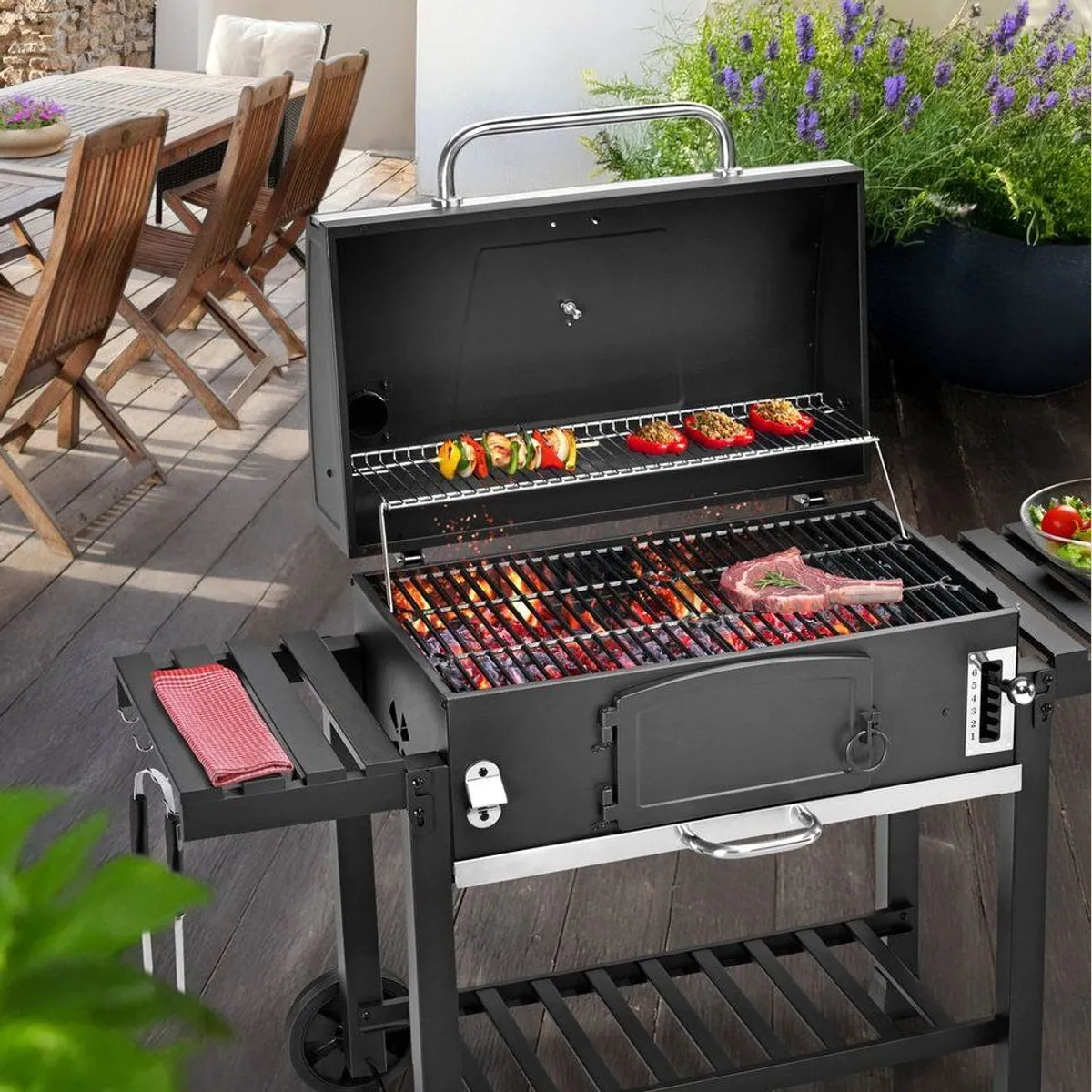 TAINO HERO XXL Holzkohlegrill, große Grillfläche, höhenverstellbare Kohlewanne 3