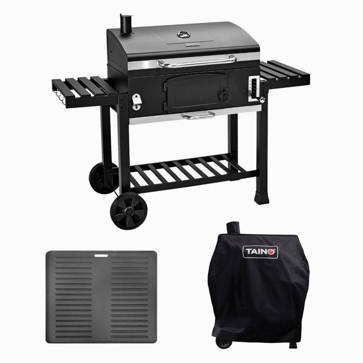 TAINO HERO XXL Holzkohlegrill, vielseitig, mit Abdeckhaube und Grillplatte