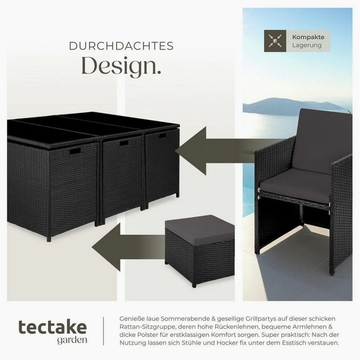 tectake New York Sitzgruppe Aluminium Rattan, für 6-10 Personen, wetterfest, 2 Bezugssets 4