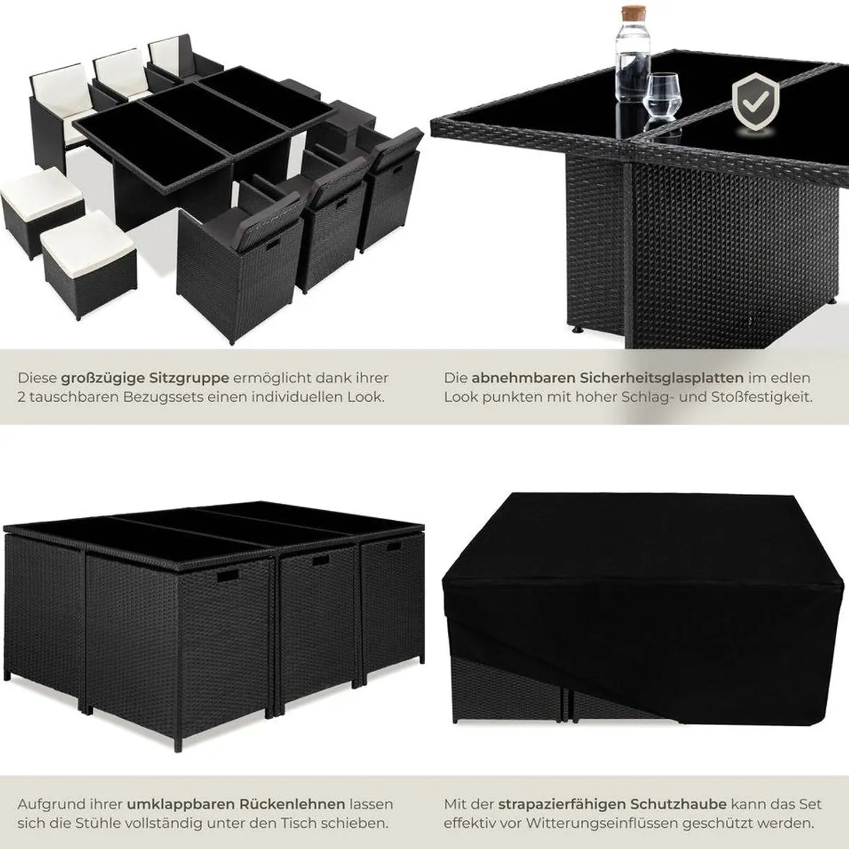 tectake New York Sitzgruppe Aluminium Rattan, für 6-10 Personen, wetterfest, 2 Bezugssets 5