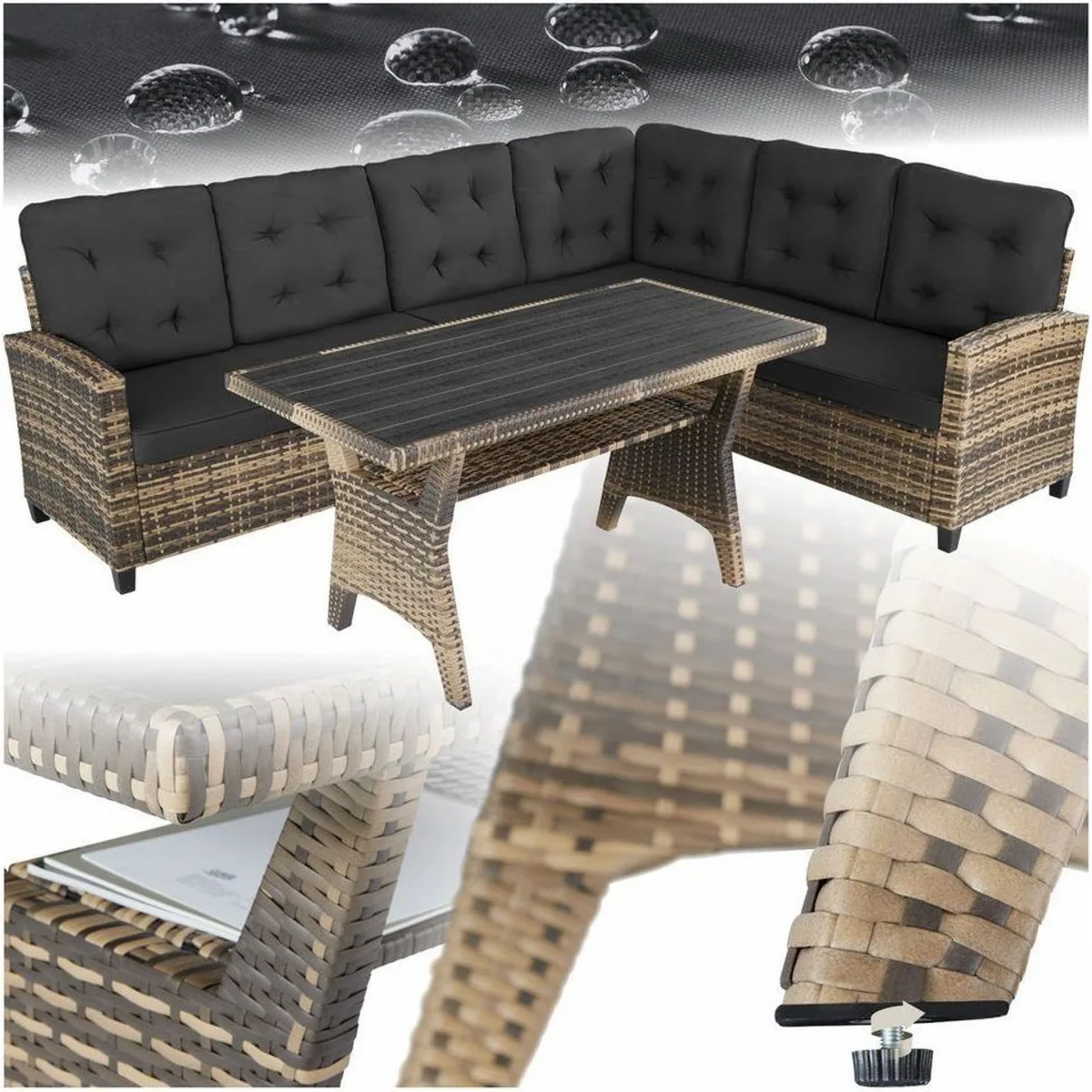 tectake Catania Loungeset, gemütliche Rattanmöbel mit Polstern, wetterfest & pflegeleicht