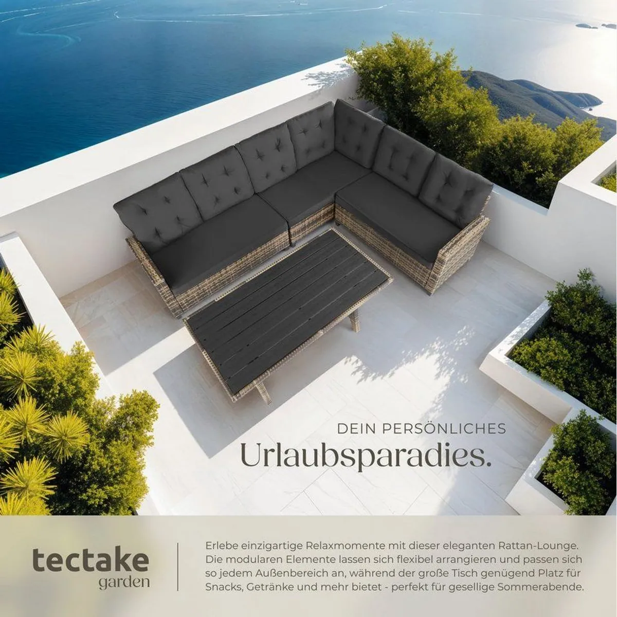 tectake Catania Loungeset, gemütliche Rattanmöbel mit Polstern, wetterfest & pflegeleicht 4