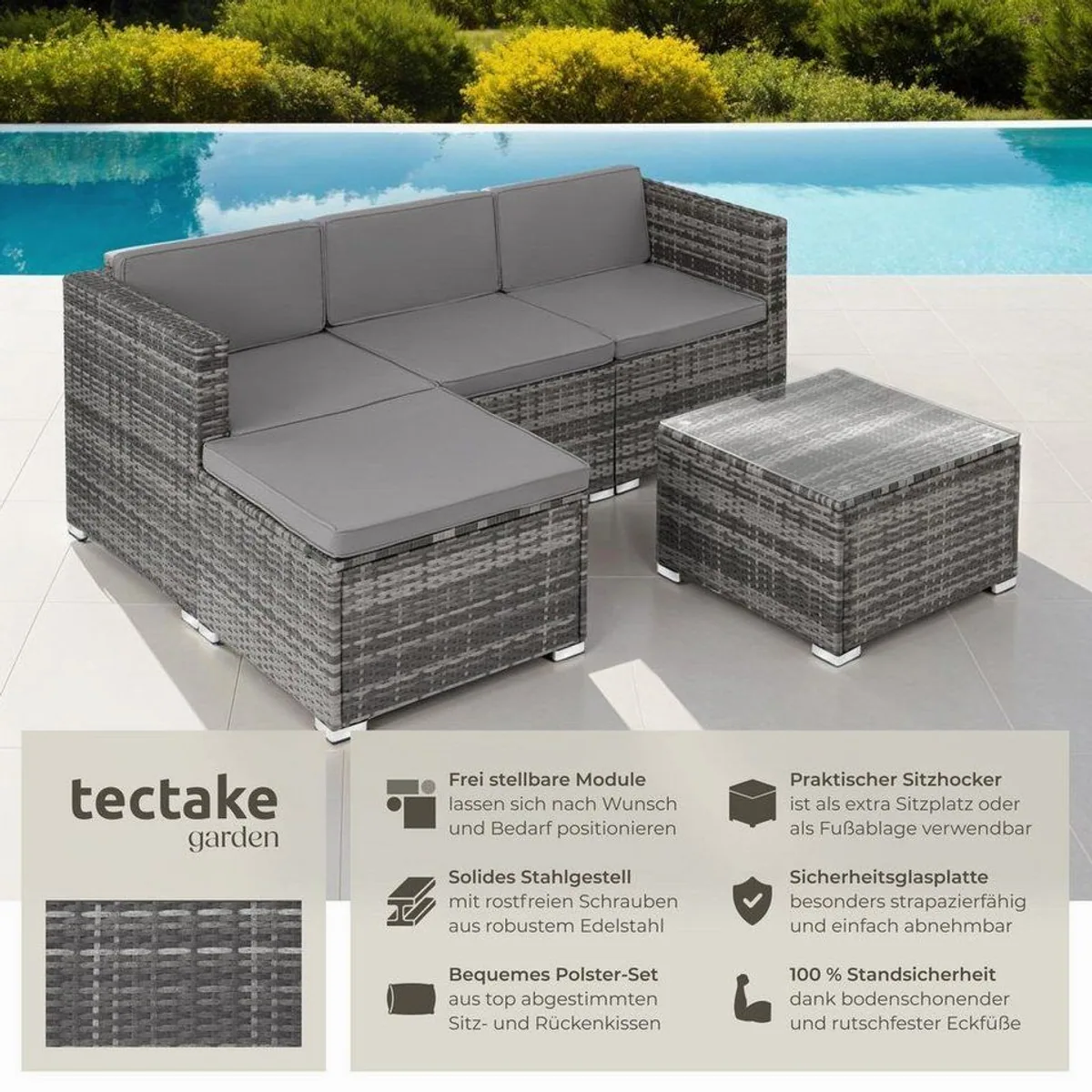 tectake Lignano Loungeset, modernes Rattan-Design, abnehmbare Bezüge 2