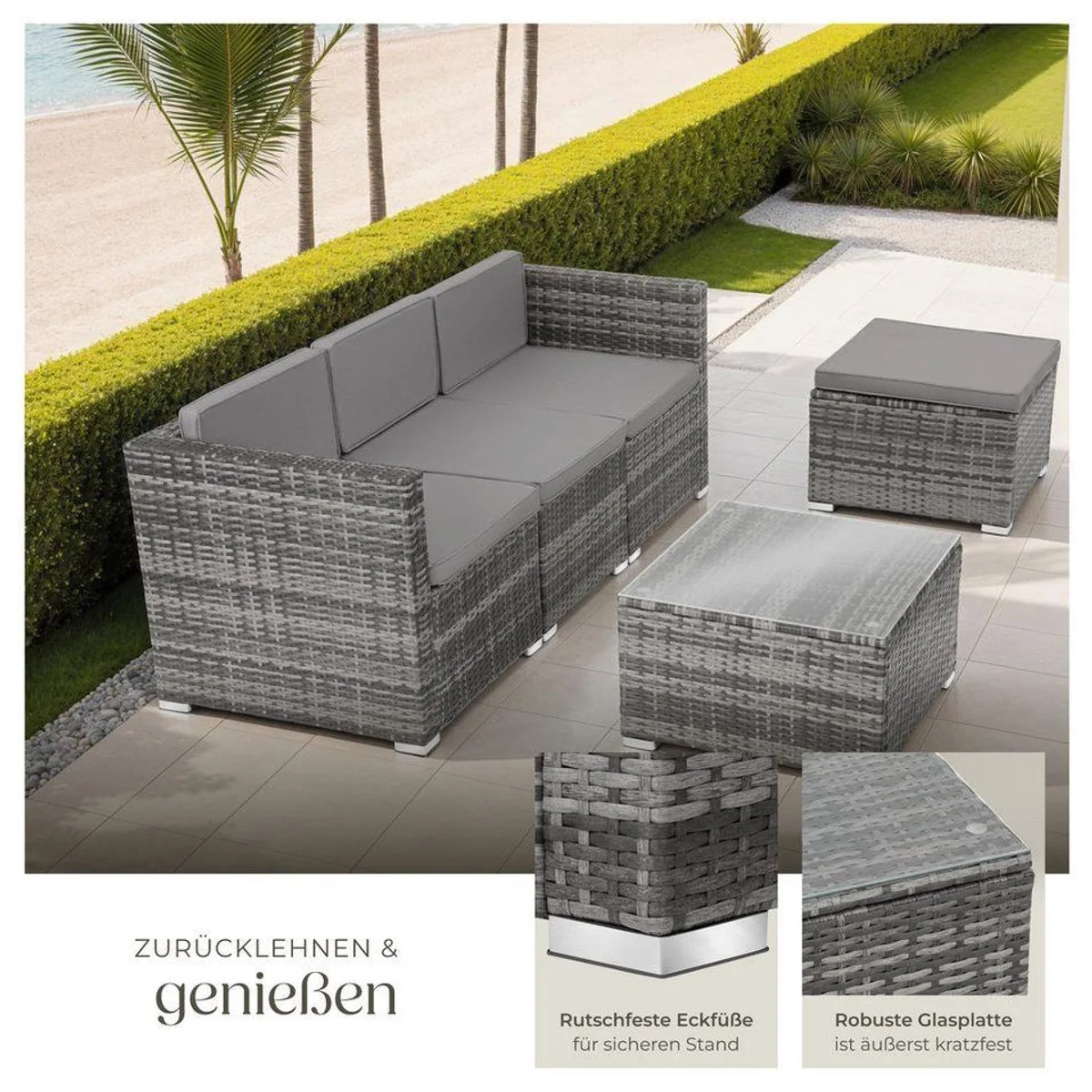 tectake Lignano Loungeset, modernes Rattan-Design, abnehmbare Bezüge 4