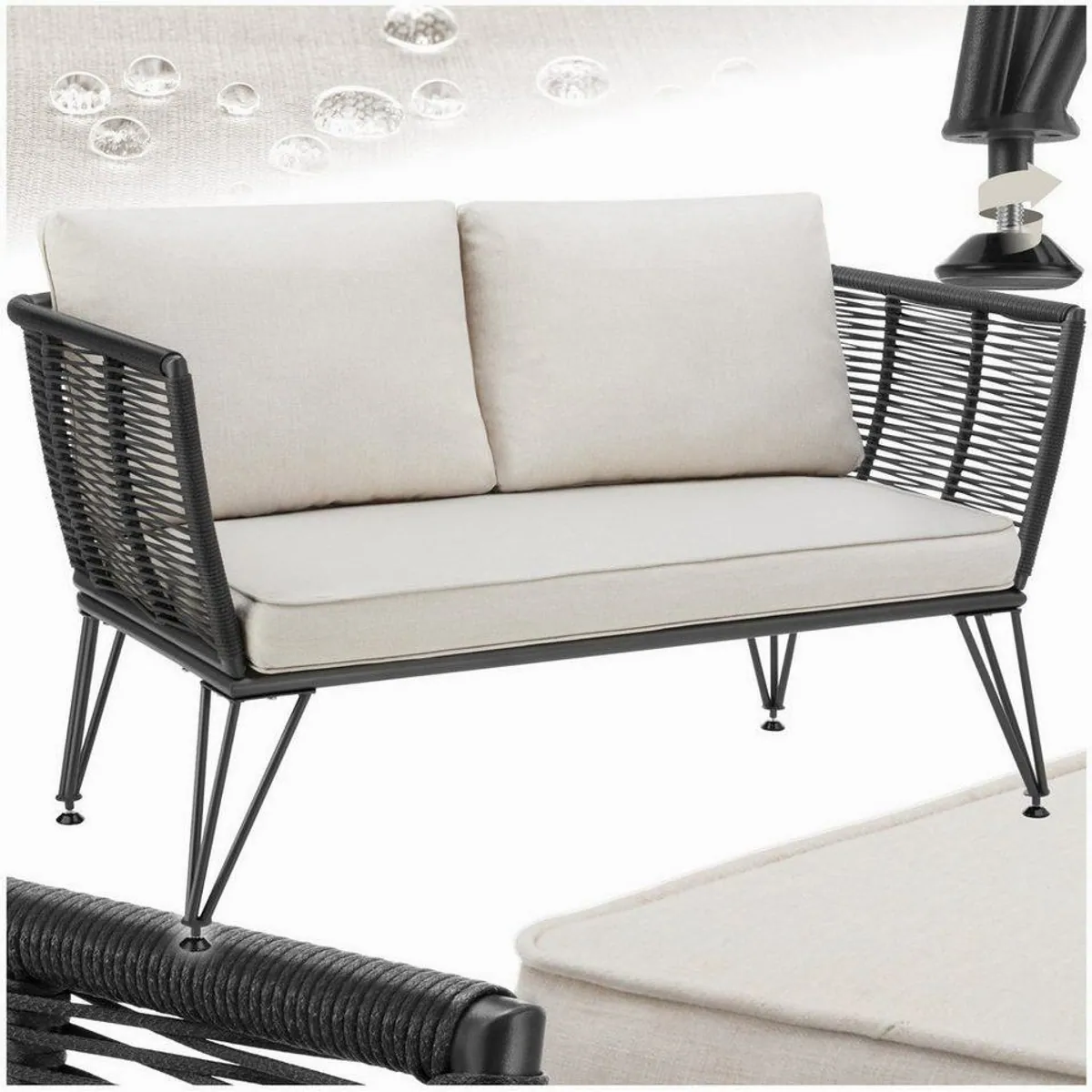 tectake Sundo Garten-Loungesofa, modernes Rope-Design, 250 kg Belastbarkeit