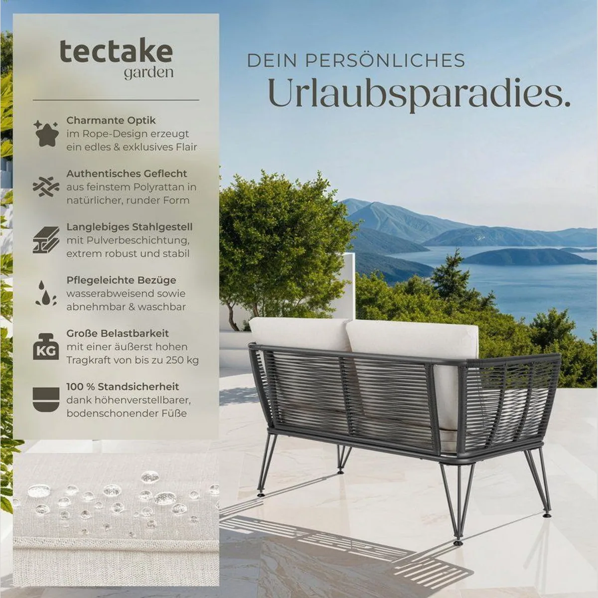 tectake Sundo Garten-Loungesofa, modernes Rope-Design, 250 kg Belastbarkeit 2
