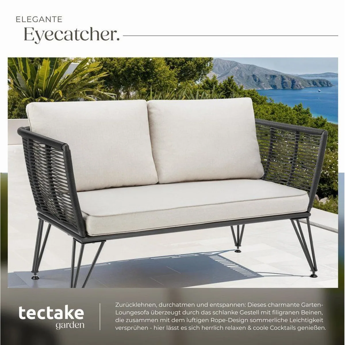 tectake Sundo Garten-Loungesofa, modernes Rope-Design, 250 kg Belastbarkeit 4