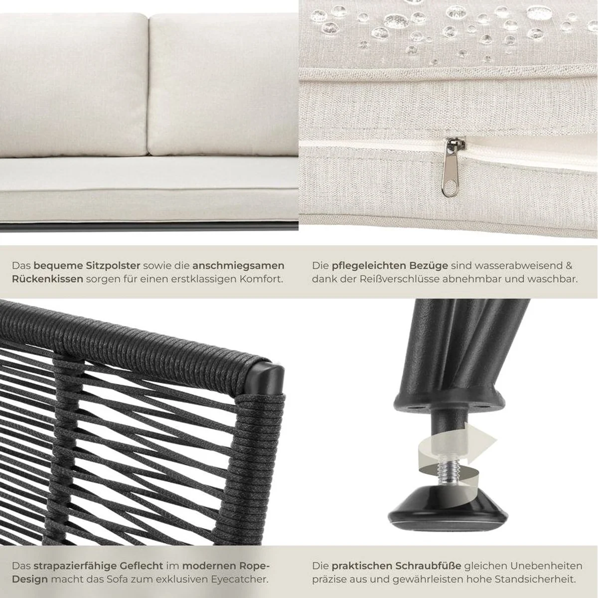 tectake Sundo Garten-Loungesofa, modernes Rope-Design, 250 kg Belastbarkeit 5
