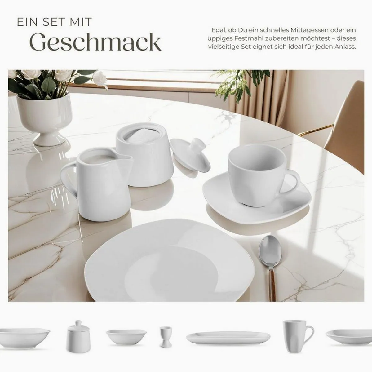 tectake Geschirr-Set Salerno, 100-teilig für 12 Personen, spülmaschinen- und mikrowellengeeignet 4