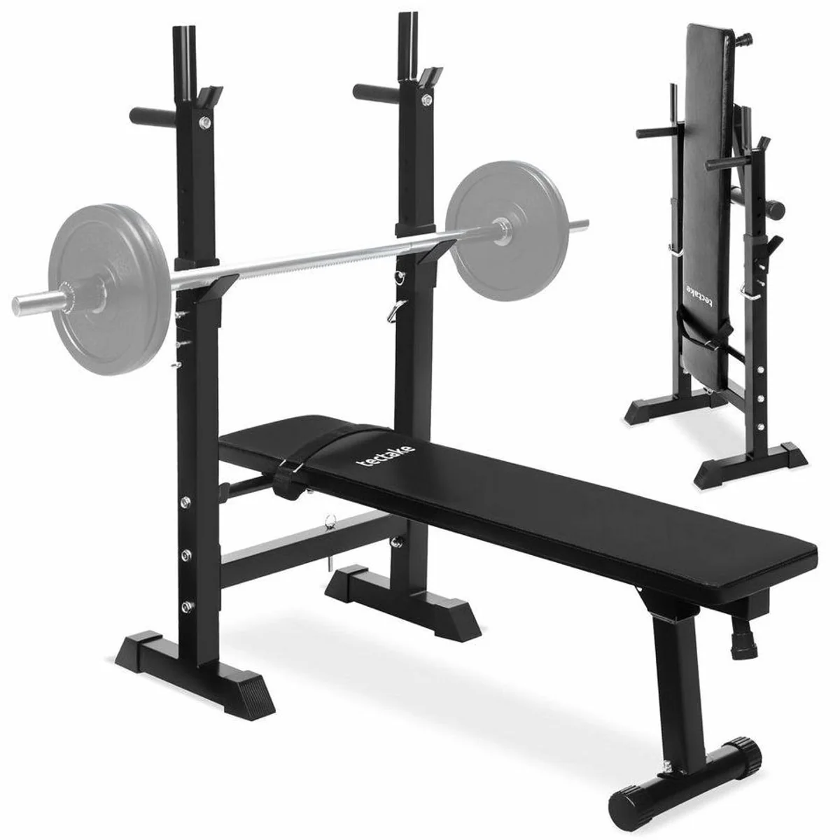 tectake Hantelbank Fitnessbank, rutschfest, verstellbare Langhantelablagen