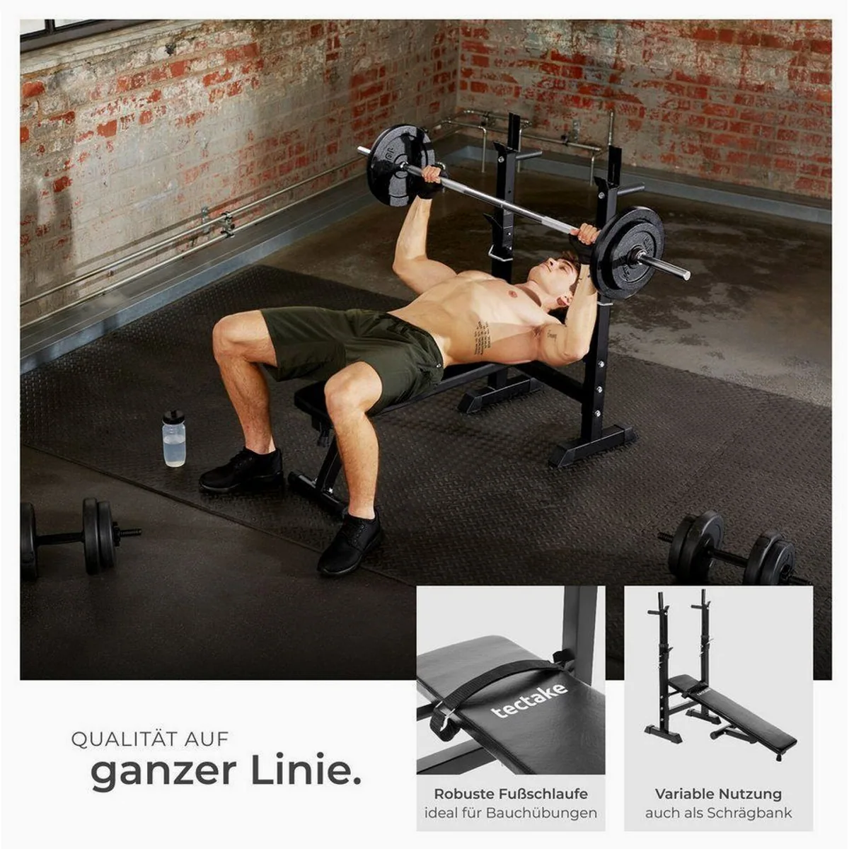 tectake Hantelbank Fitnessbank, rutschfest, verstellbare Langhantelablagen 3