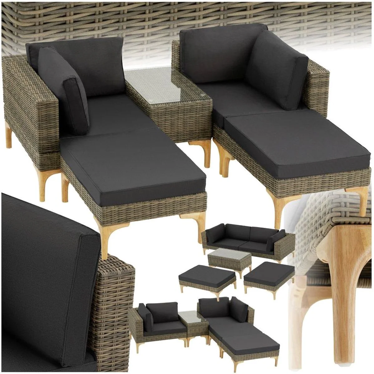 tectake Bellaria Loungeset, wetterfest, hohe Beine, 5-teilig